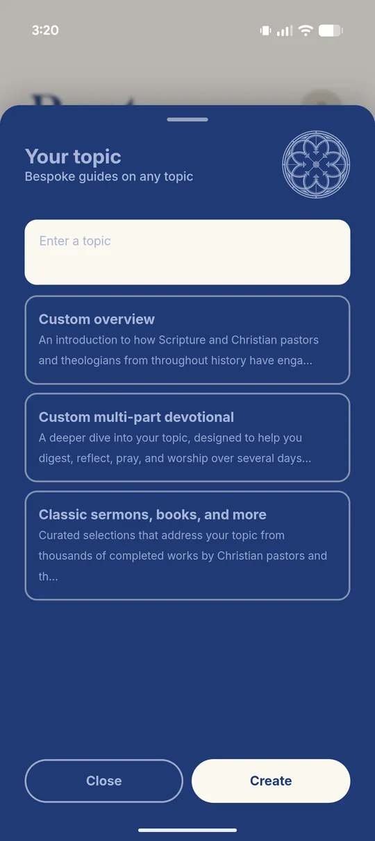 The Rapt topic sheet, where you type a topic or question and choose the depth and length of the study.