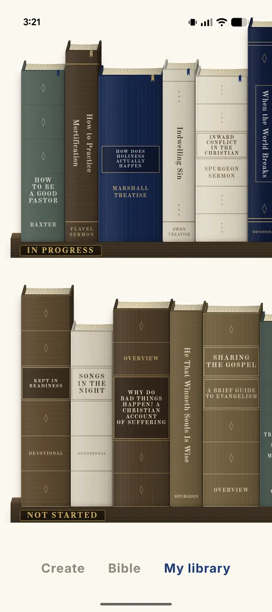 The Rapt library, showing generated guides standing as titled book spines across two shelves.