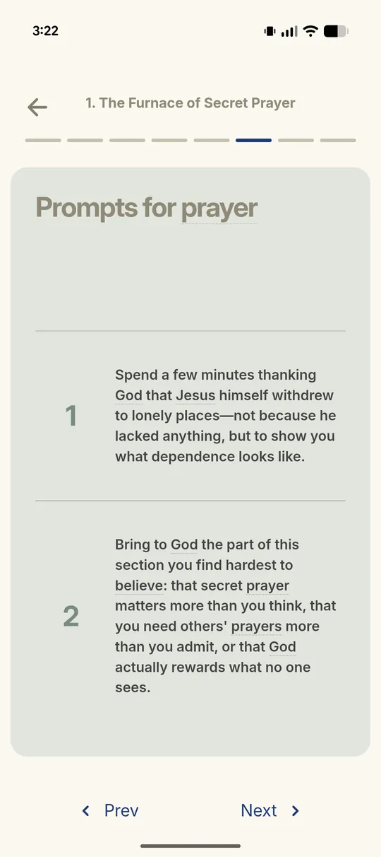A prayer card with prompts drawn from the part.