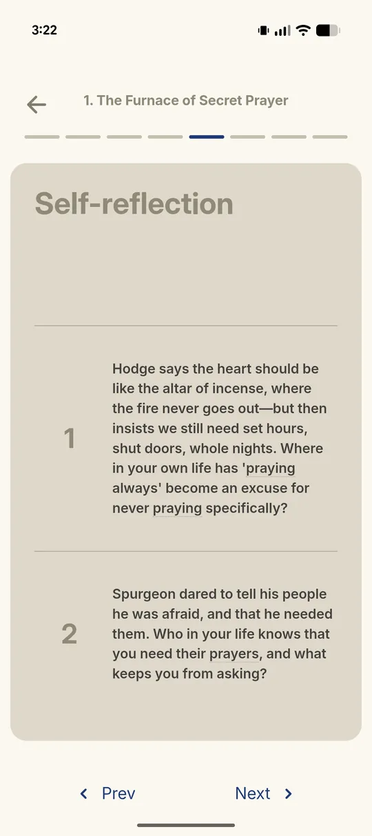 A self-reflection card with questions drawn from the part.