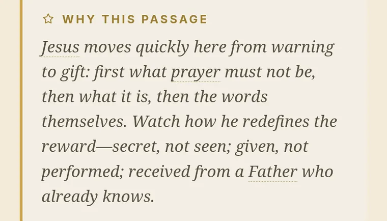 A “why this passage” note in Rapt, set beside a gold rule above the Scripture text.