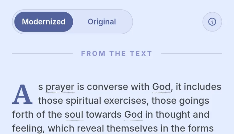 Rapt's Modernized and Original toggle above a source excerpt.